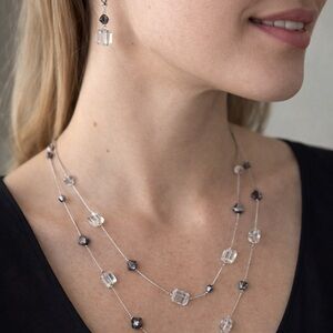 Elegant Silver and Black Beaded Necklace Set